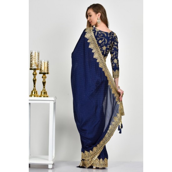 Navy Blue Embroidered Evening Saree
