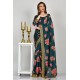 Teal Green Digital Printed Floral Saree