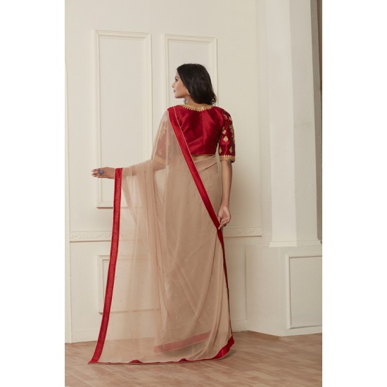 STUNNING NUDE SHADE SHIMMER BEIGE READY MADE SAREE