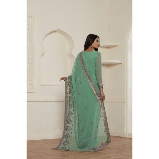STUNNING SEA GREEN GEORGETTE PAKISTANI CASUAL WEAR SAREE