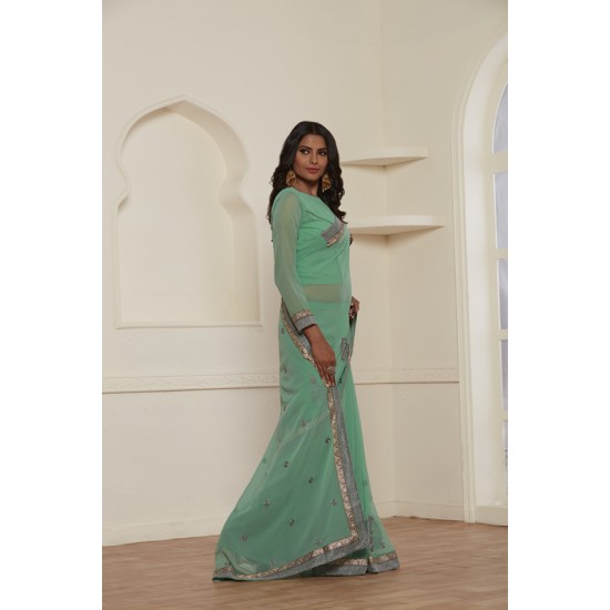 STUNNING SEA GREEN GEORGETTE PAKISTANI CASUAL WEAR SAREE