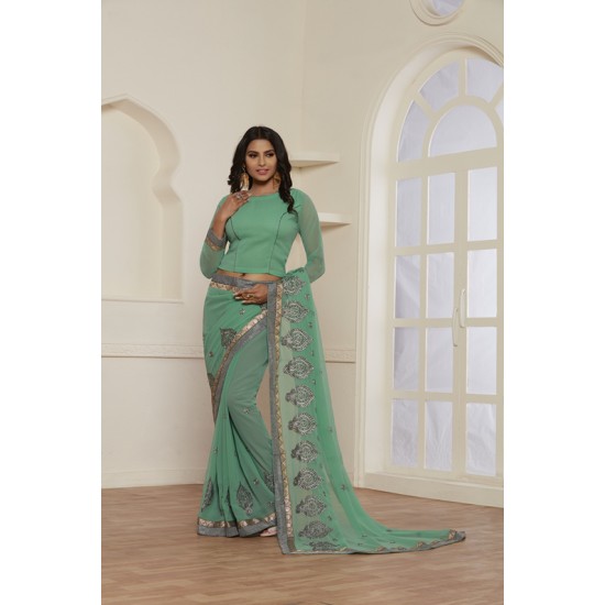 STUNNING SEA GREEN GEORGETTE PAKISTANI CASUAL WEAR SAREE