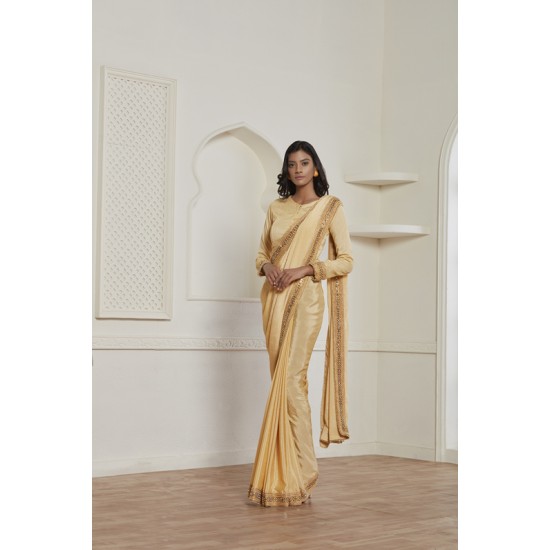 ZACS-612 GOLD SHIMMER GEORGETTE INDIAN WEDDING WEAR SAREE