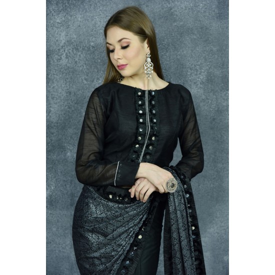Black & Grey Designer Cocktail Night Party Saree