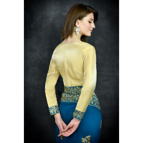 Mosaic Blue Traditional Embroidered Saree