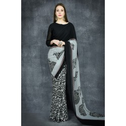 Black & White Versatile Printed Indian Saree Black & White Versatile Printed Indian Saree
