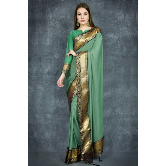 Ultramarine Green Banarasi Golden Border Ethnic Saree