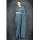 Mosaic Blue Georgette Readymade Floral Embroidered Saree