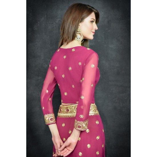 Magenta Purple Golden Embroidered Border Designer Saree