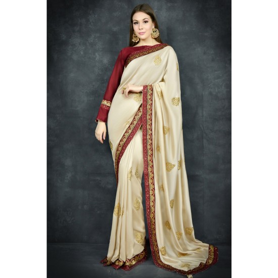 Soft Sunlight & Maroon Ethnic Wedding Saree