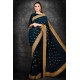 Peacock Blue & Gold Border Designer Party Wear Saree