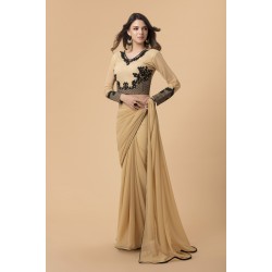 BEIGE GEORGETTE BLACK EMBROIDERED MEHNDI WEAR SAREE  BEIGE GEORGETTE BLACK EMBROIDERED MEHNDI WEAR SAREE