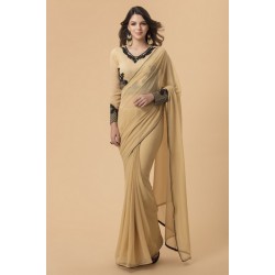 BEIGE GEORGETTE BLACK EMBROIDERED MEHNDI WEAR SAREE  BEIGE GEORGETTE BLACK EMBROIDERED MEHNDI WEAR SAREE