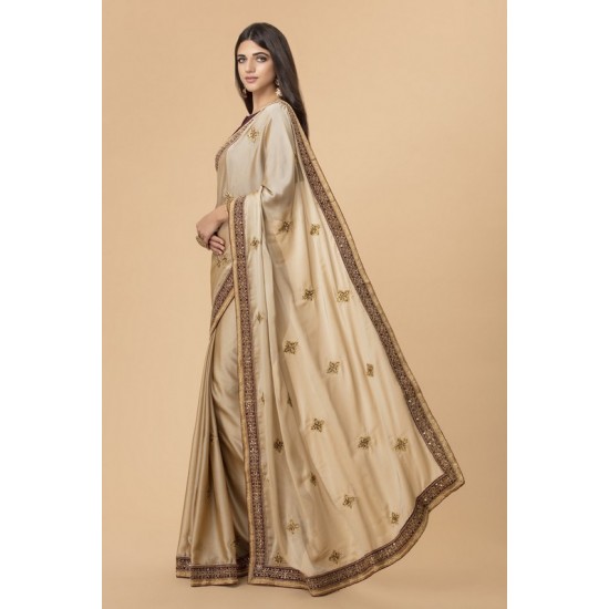 ZACS-714 BEIGE AND PLUM TRADITIONAL INDIAN STYLE SAREE