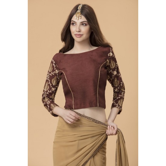 ZACS-709 BEIGE STYLISH SILK BLOUSE INDIAN EVENING WEAR SAREE