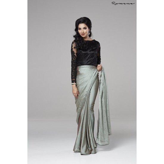ZACS-707 GREY AND BLACK READY MADE PARTY WEAR SAREE