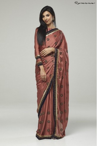 ROSE PINK HEAVY EMBELLISHED INDIAN WEDDING SAREE