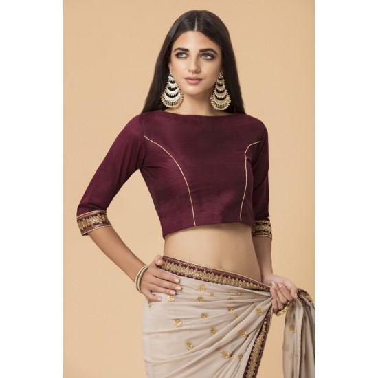 ZACS-51 BEIGE MAROON DESIGNER PARTY SARI
