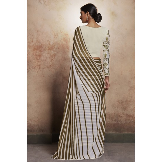 ZACS-725 CREAM AND MEHNDI INDIAN DESIGNER PARTY WEAR READY MADE SAREE