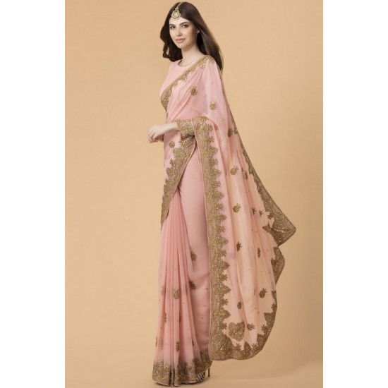 ZACS-733 PEACH INDIAN WEDDING & BRIDESMAID SAREE