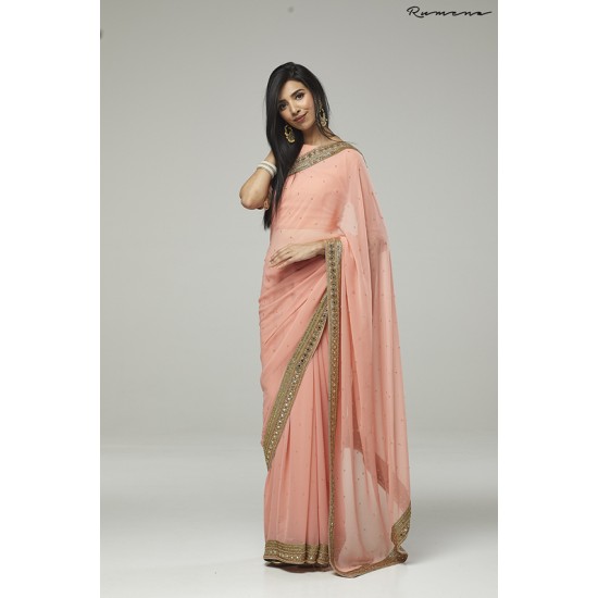 ZACS-734 PEACH PLAIN GEORGETTE READY MADE INDIAN SAREE