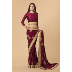 MAROON GEORGETTE SAREE WITH RICH GOLD BORDER MAROON GEORGETTE SAREE WITH RICH GOLD BORDER