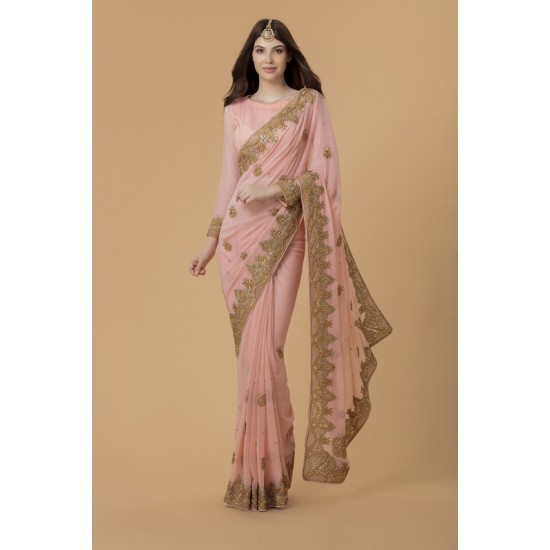 ZACS-733 PEACH INDIAN WEDDING & BRIDESMAID SAREE