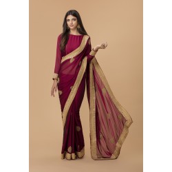 MAROON GEORGETTE SAREE WITH RICH GOLD BORDER MAROON GEORGETTE SAREE WITH RICH GOLD BORDER