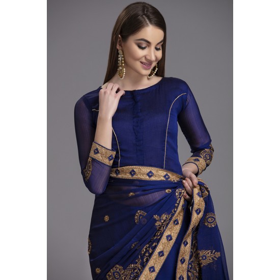ZACS-872 LUXURY ROYAL BLUE INDIAN PAKISTANI WEDDING SAREE