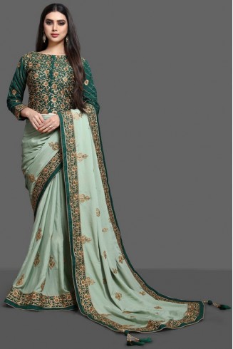 ZAC20-05 PISTA GREEN INDIAN WEDDING SAREE