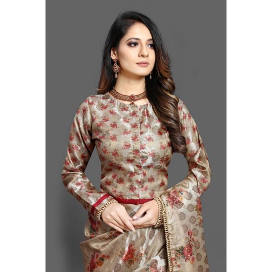 MEHNDI GOLD DIGITAL PRINTED JACQUARD WEDDING WEAR SAREE