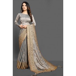 ASH GREY & GOLD INDIAN DESIGNER SAREE ASH GREY & GOLD INDIAN DESIGNER SAREE