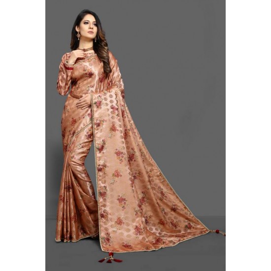 ZAC20-15 PEACH DIGITAL PRINTED FESTIVE EID SAREE