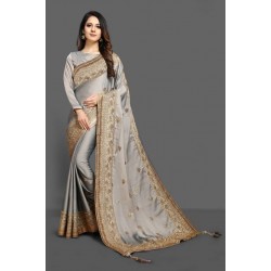 ASH GREY & GOLD INDIAN DESIGNER SAREE ASH GREY & GOLD INDIAN DESIGNER SAREE