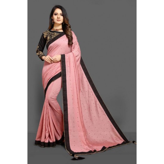CORAL PINK & BLACK INDIAN PAKISTANI PARTY SAREE