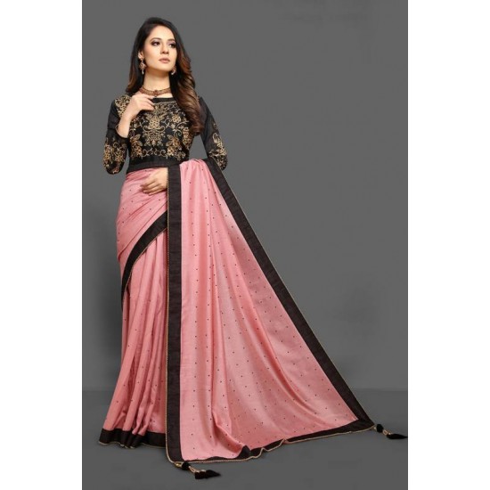 CORAL PINK & BLACK INDIAN PAKISTANI PARTY SAREE