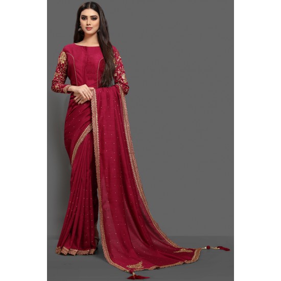 ZAC20-19 PINK INDIAN PARTY WEAR READYMADE SAREE