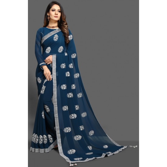 ZAC20-22 CLASSIC BLUE INDIAN PARTY WEAR SAREE