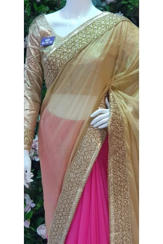 PINK & GOLD SHIMMERING WEDDING SAREE