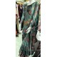 GREEN PAKISTANI DESIGNER FLORAL PRINTED SATIN SAREE
