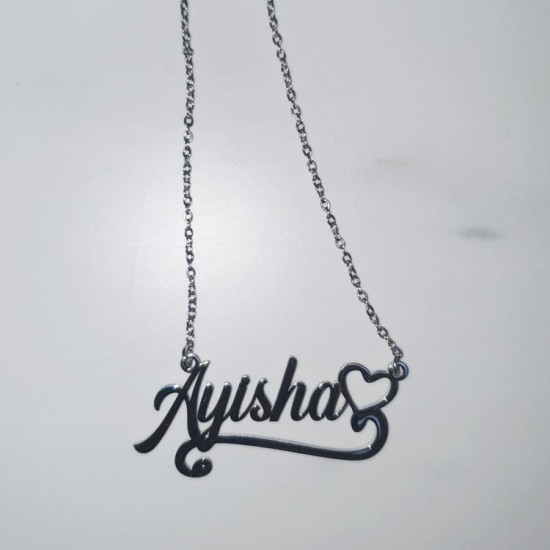 Ayisha Silver Nameplate Stainless Steel Necklace