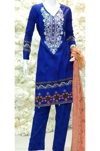 Royal blue Designer Lawn Pakistani Suit Peplum Style 
