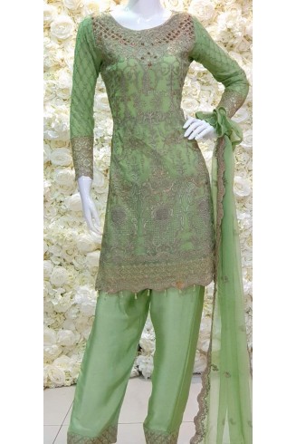REET PISTACHIO GREEN CHIFFON SUIT