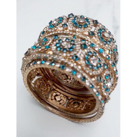 Turquoise Gold Heavy Bangles Set For Parties And Wedding