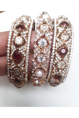 Red White Diamonds Heavy Gold Bangles For Wedding and Parties