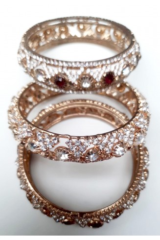 Red White Diamonds Heavy Gold Bangles For Wedding and Parties