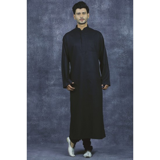Saudi Arabia Traditional Man Muslim Jubba Thobe Jet Black