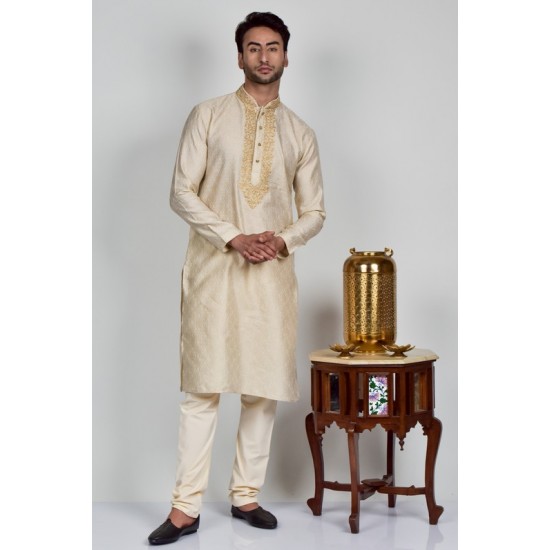 Royal Gold Embroidered Formal Kurta Set