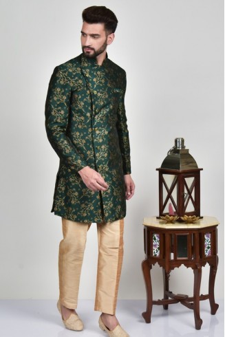 Green Embellished Indian Men's Wedding Kurta Pajama