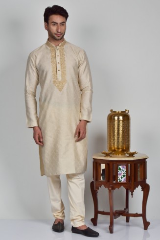 Royal Gold Embroidered Formal Kurta Set